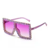 18 색 여성 스퀘어 럭셔리 아크릴 라인 석 선글라스 대형 다채로운 다이아몬드 프레임 그늘 큰 태양 안경 도매