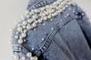 Chaqueta vaquera recortada con perlas a la moda para mujer 2019, chaqueta vaquera vintage con dos bolsillos para mujer, chaqueta femenina ajustada de un solo pecho
