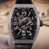 Vanguard Watch Date New Sartoge V45 SC DT Yachting Steel Case 3D Dragon Totem Black Dial Automatic Mens Watch Diamond Bezel Leather Watches 2Color