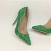 Europa e os sapatos novo salto cor lantejoulas verdes celebridade alta Estados Unidos 12cm tamanho pontas calcanhar rasa sapatos banquetes costume 33-45