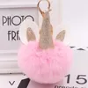 15pcs / Lot Moda Pompom Unicorn Fur bola Chaveiro Rabbit Fur animal Bag Acessórios Plush Car Chaveiro Celular Pendure