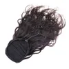 濡れて波状の人間の髪の折り返しのヘアピースクリップ自然な波の髪の巾着ポニーテール延長1Bアフリカ系アメリカ人ポニーテール