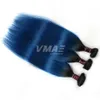 VMAE Extensions de cheveux brésiliens vierges Remy lisses - Tissage de cheveux humains - Trame deux mélanges - Couleur ombrée - Violet bleu vert gris - Grade 11A