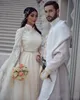 2020 Ball Gown Arabic Muslim Wedding Dresses Lace Embroidery Long Sleeves Bride Bridal Gowns Vestido de novia