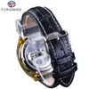 Forsining Men Relógio automático Double Side Transparent Golden Belt Brown Belt Belt Brand Luxury Mechanical Skeleton Clock Slze11370099