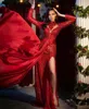 2020 Zarif Mermaid Abiye Yüksek Yaka Uzun Kollu Dantel Sequins Balo Abiye Custom Made Sweep Tren Özel Durum Elbise