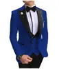 Slim Fit Royal Blue Groom Tuxedos Peak Lapel Groomsmen Mens Bröllopsklänning Stil Man Jacka Blazer 3 Piece Suit (Jacka + Byxor + Vest + Tie) 856