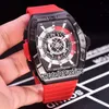 New Skafander SKF 46 DV SC DT Miyota 8215 Automatic Mens Watch Black Ceramic Bezel Black Skeleton Dial Red Rubber Strap Puretime E65e5