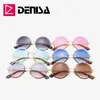 DENISA Vintage Ronde Zonnebril Vrouwen Mannen 2019 Mode Randloze Bril Retro Roze Zonnebril Vrouwen UV400 zonnebril dames G186041352611