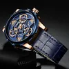 MINI FOCUS Mens Watches Top Brand Luxury Sport style Design Quartz Watch Men Blue Leather Strap 30M Waterproof Relogio Masculino T289M