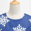 Kerstsneeuwvlokafdruk Mouwloze vintage jurken Dames Midi Skater Dress met sjerp