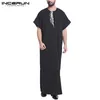 INCERUN Muslim Dress Kaftan Men Abaya Short Sleeve Print Vintage Robes Saudi Arabia Dubai Arab Islamic Kaftan Men Jubba Thobe2977