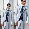 À la mode un bouton brillant argent gris marié smokings pic revers hommes fête de mariage garçons d'honneur 3 pièces costumes (veste + pantalon + gilet + cravate) K190