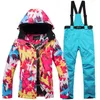 Novo terno de esqui quente grosso feminino à prova dwindproof água à prova vento esqui e snowboard jaqueta calças conjunto feminino trajes neve ao ar livre wear6837944