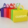 50pcs sacs à provisions avec poignées matériau en tissu couleur unie pliant Shopping fourre-tout sac à provisions personnalisé pour les femmes