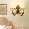 Double-headed gekleurde glazen wandlampen eetkamer corridor glazen wandlamp Tiffany stijl blad deco wandlamp tf010