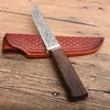 Couteau de chasse droit de survie de haute qualité VG10, lame à pointe de chute, manche en bois de rose, couteaux à lames fixes avec gaine en cuir CNC