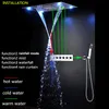 Łazienka Luksusowy 600 * 800mm Spa Mgła Opady Rainfall Wodospad LED Zestaw prysznicowy System 4 Funkcje Square Showerhead z termostatycznym zaworem mikserowym