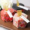 Candy Chocolate Paper Gift Box Hexagon Cardborad Mini Gold Stemping Plum Blossom Sieraden Verjaardagsfeestje Gunst Pakket