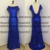 2020 Bling Sequins Mermaid Bridesmaid Dresses Jewel Neck Korta Ärmar Baklösa Lång Golv Längd Arabisk Maid of Honor Wedding Guest Goods