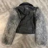 New Fashion Women 'の長袖Turn Down Collar Pu Leather PatededFaux Fox Fur Cool Fashion Short Coat JacketSM L