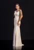 2020 White Mermaid Avondjurken Scoop Mouwloze Pailletten Kant met Wrap Sweep Train Avond Backless Town Custom Made Formal Party Town