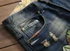 Męskie Ripped Chude Designer Jeans Tiger Haft Szczupła Elastyczna Dżins Fit Biker Jeans Spodnie Fashion Hole Denim Spodnie