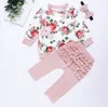女の赤ちゃんの服花の花の花の花の花服セッションフリルPolkaドットロンパースパンツヘッドバンドスーツフライスリーブ文字プリントLeopard Boutique C6657