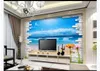 Personalizado 3d mural papel de parede foto papel de parede estéreo branco parede Wildflower oceano gaivota praia à beira-mar céu azul fundo da parede 3D