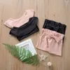 Tenues pour bébés filles, falbala, barboteuse triangulaire à manches longues et pantalons élastiques à nœuds, ensembles de 2 pièces, nouveaux vêtements d'automne pour tout-petits