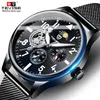 Tevise Men Automatic Mechanical Watch Blackフルスチールトゥールビヨン腕時計ムーンフェーズクロノグラフ男性時計