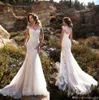 Abiti da sposa eleganti in pizzo bianco a sirena maniche ad aletta trasparenti Sweep Train Abiti da sposa da sposa con bottoni Vestidos De Soiree