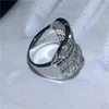 Vecalon Luxo Grande Anel 925 Sterling Prata T Forma Diamante CZ Noivado Casamento Anéis de Casamento Para As Mulheres Homens Dedo Jóias