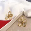 Gold Cuivre Full Crystal Cinq Feuillons Fleur Fleur Brumant Boucle d'oreilles Grand goujon pour femmes bijoux