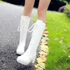 Hot Sale- New Cross Tied Women's Motorcycle Boots Square Heel Knee High Long Boots Slim Lace Up Cosplay Knight Botas