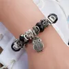 Strähnen Charme 925 Silberarmband Schwarze Perlen, Eulen und DIY -Blumen für Frauen Charms9038610