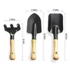 3Pcs Mini Hand Garden Tool Set Plant Gardening Shovel Spade Rake Trowel Wood Handle Metal Head