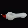 Partihandel Glasrör Julhatt Style Vit Jade Sked Glasrör 4.5inch Hand Rökning Rör Röd Santa Cap Glass Tobacco Pipes