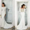 Abiti da sposa eleganti a sirena in raso con scollo a barchetta maniche lunghe in tulle con applicazioni di pizzo abito da sposa abiti da sposa con bottoni robes de mari￩e