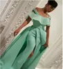 Saudi-arabische Abendkleider mit Perlen, Mintgrün, Abschlussball-Party-Kleider, Mantel, hoher Split, formelle Party-Festzug-Kleider, Vestidos de Fiesta