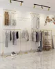 Golden clothing store hanger display shelf Commercial Furniture Ground-mounted combination gold dress hangers Women's Apparel shop rack