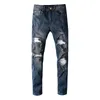 Nieuwste heren rits noodlijdende zwarte jeans modeontwerper slim fit gewassen motorfiets denim broek panelen hiphop bikerbroek P224E