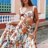 Plus Size Set 2019 Floral Print Two Piece Set Women Beach Party Straps Skirt Bohemian Suits Sexy Maxi Skirt Overalls