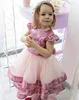 Roze een lijn lovertjes bloem meisje jurken voor bruiloft juweel nek tiered pageant jurken tule goedkope kinderen prom dress