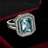 LuckyShine Fashion Simple Design huge Square Blue zircon rings for Women Wedding Rings Engagement Rings Free shippings 6 pcs