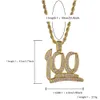 Colliers en Zircon cubique plaqué or, 100 Points, pendentif, longueur de chaîne de 24 pouces, collier Hip Hop Rock, bijoux 4394099