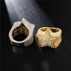 Персонализированные 18K Позолоченные CZ Цирконий Star Ring Hip Hop Bling кольца ювелирные изделия с бриллиантами для мужчин 24мм Размер 8 до 11