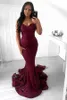 Rouge foncé dentelle sirène robes de bal 2020 Vestidos de Fiesta sans bretelles sans manches élégantes robes de soirée longue robe de soirée formelle 129