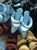 2020 Mode Candy Farbe Sandalen Punkt Zehen Sandalen Hochzeit Schuhe Frauen stricken Leder Sandalen dünne Ferse High Heels Slides Party Schuh