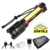 LED Flashlight Built-in 5000mAh lithium battery With XHP70.2 + COB LED Super bright waterproof Camping light